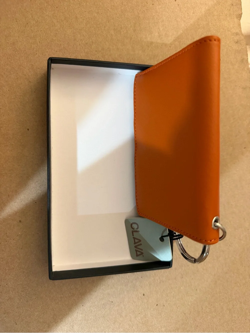 Orange Leather Card Holder Key Wallet CLAVA